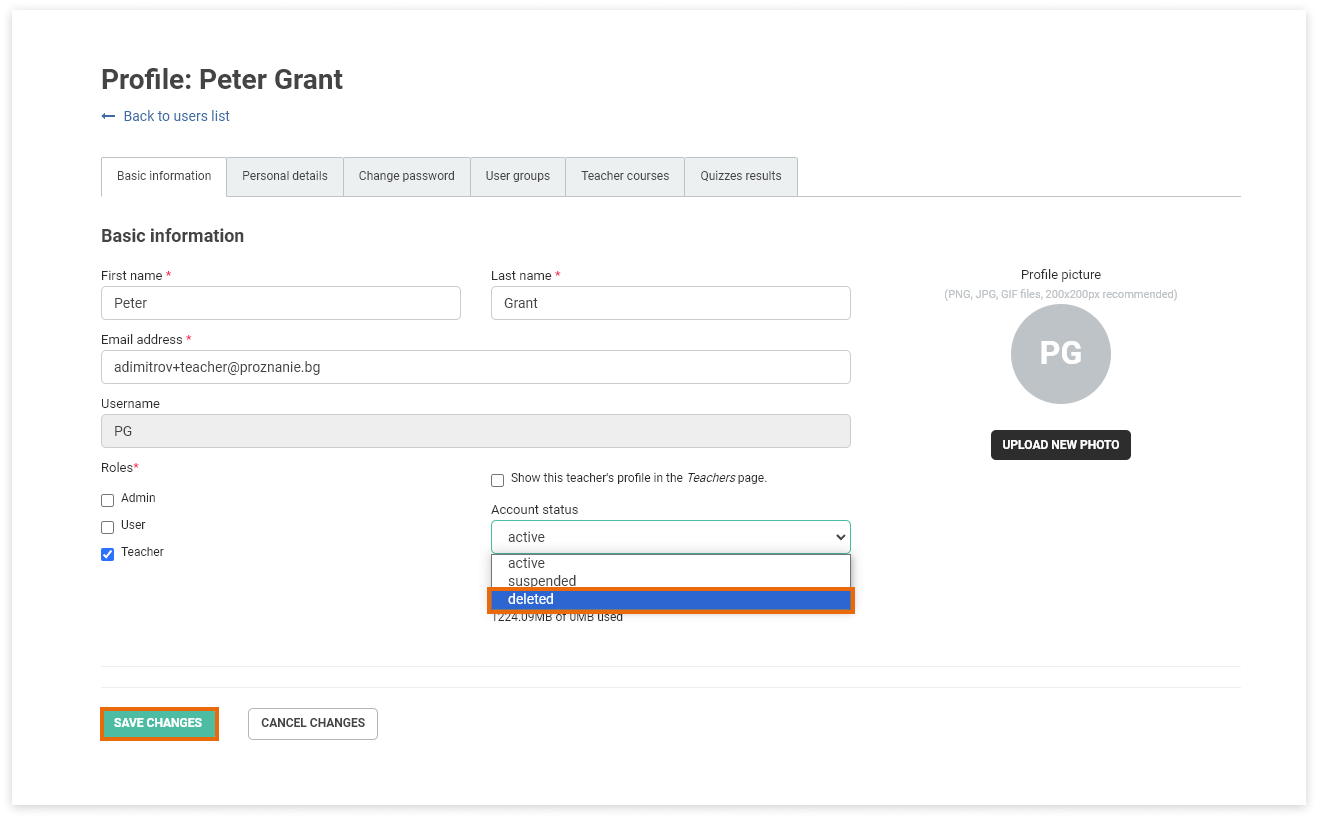  How to delete an account in the Vedamo LMS: Account status options