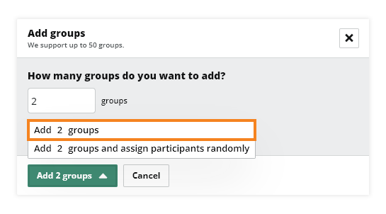Virtual Classroom Breakout Rooms: You can add the desired number of groups or use the "random assisting" option