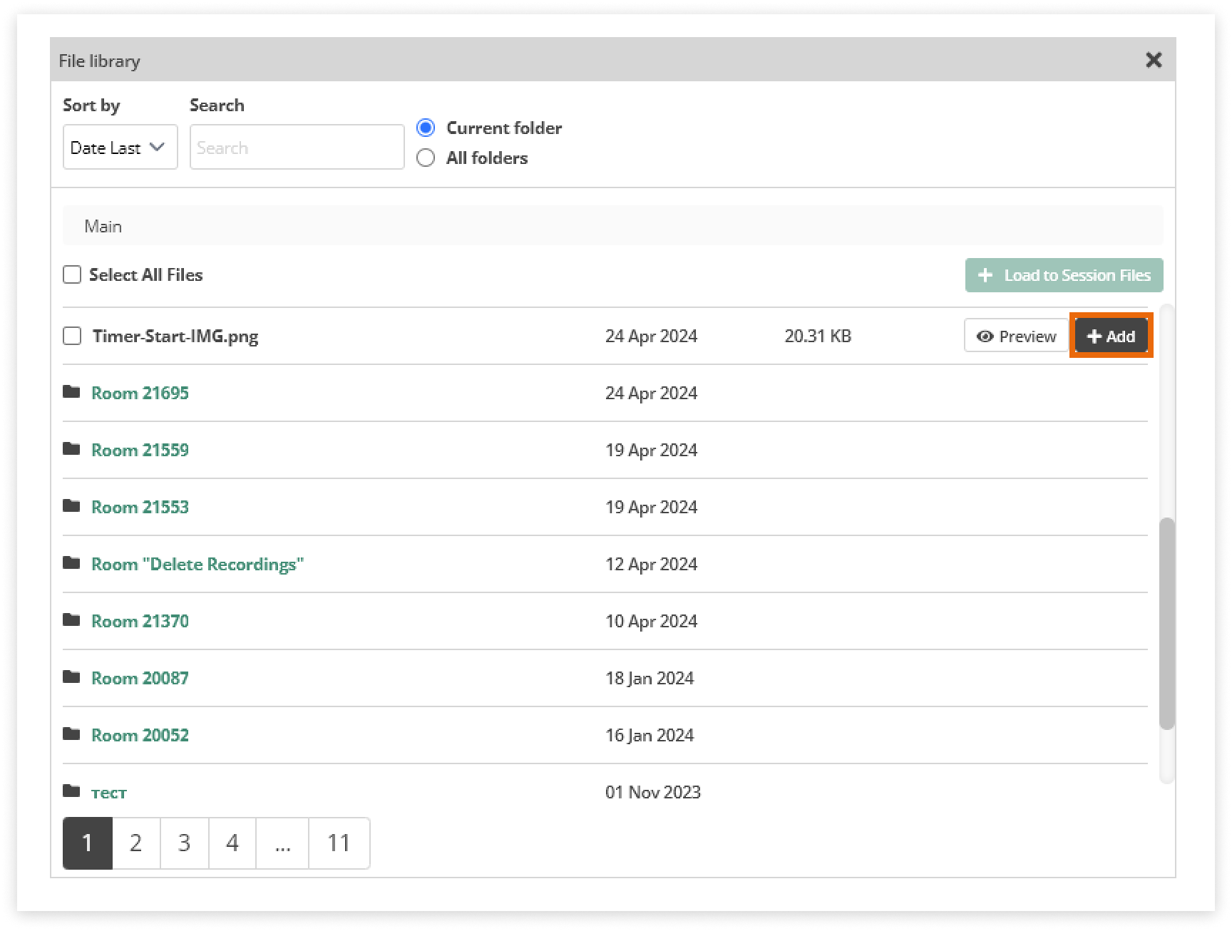 Virtual Classroom File Library: When the Add button is pressed the files will go directly to the Whiteboard or the Media Player