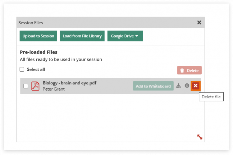 Virtual Classroom File Library: You can delete a file if you no longer need it