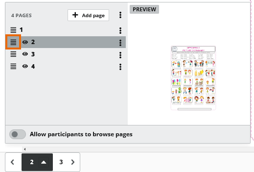 Virtual Classroom Online Whiteboard Pages: Via the handler icon you can move the page and rearrange the order of the pages