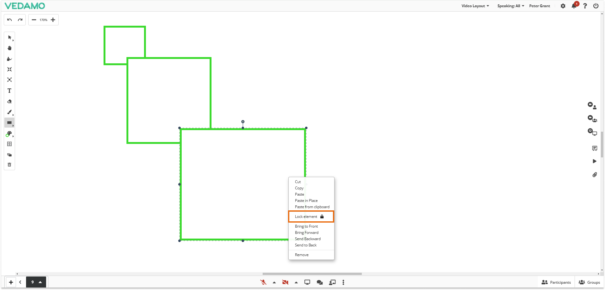 Virtual Classroom Online Whiteboard Tools: Lock element feature