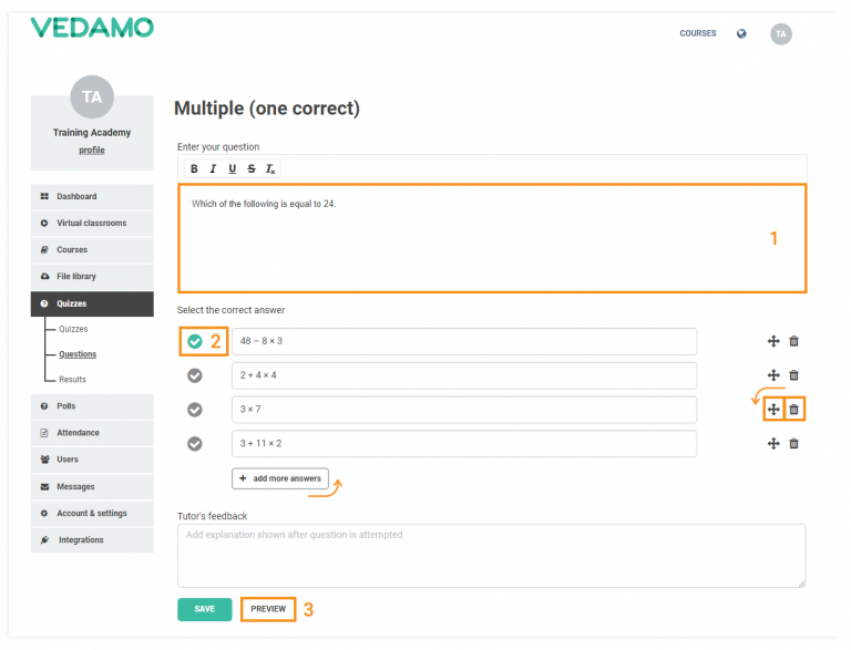 LMS Quizzes Creation and Settings in a few easy steps VEDAMO