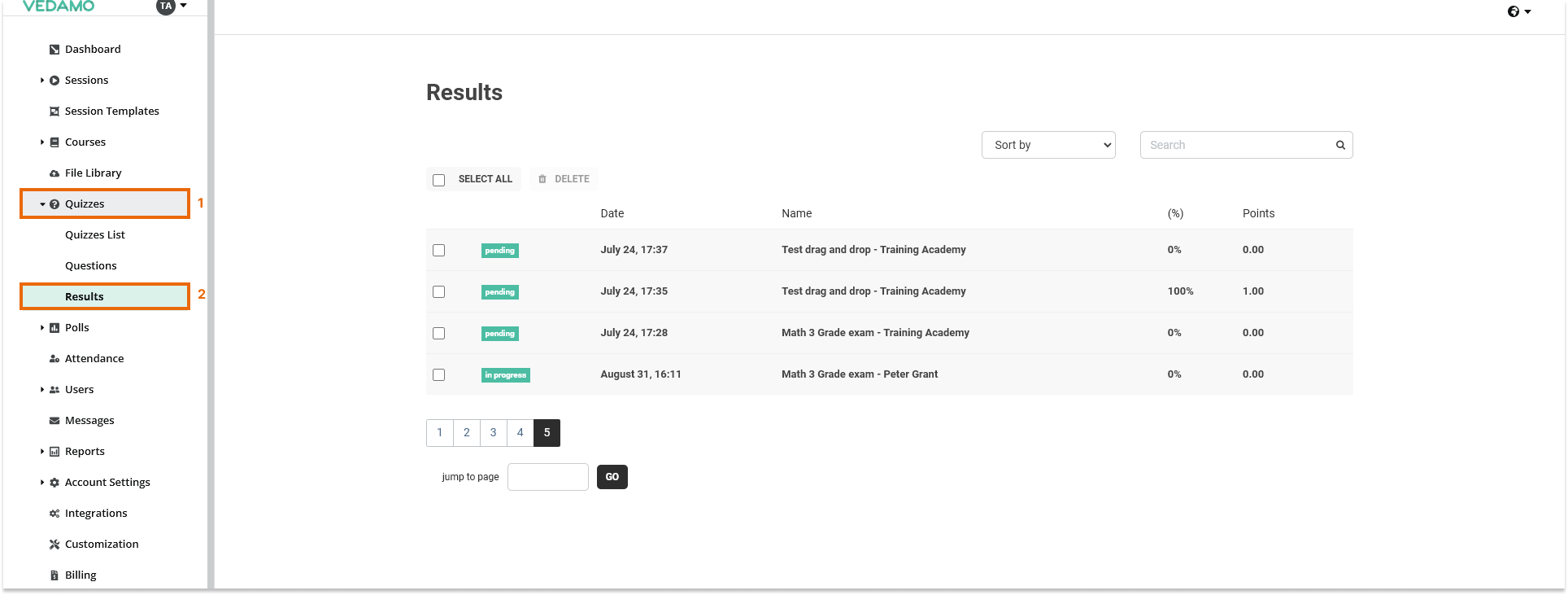 LMS Quizzes - Creation and Settings: Click on results to see the students` answers