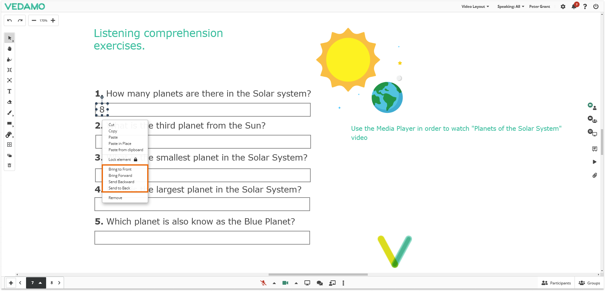 Virtual Classroom Online Whiteboard Tools: Use the right mouse click in order to open the additional menu