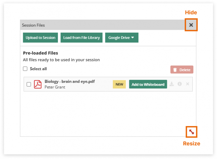 Virtual Classroom File Library: You can also drag and drop supported files directly on the whiteboard