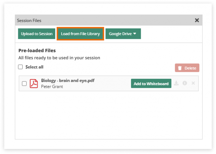 Virtual Classroom File Library: Press load from the file library