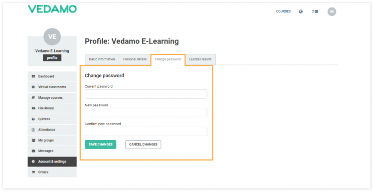 Virtual Classroom Profile Settings in your account | VEDAMO