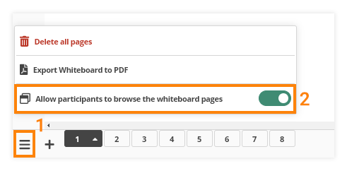 Online Whiteboard Settings: Allowing participants to browse the whiteboard pages