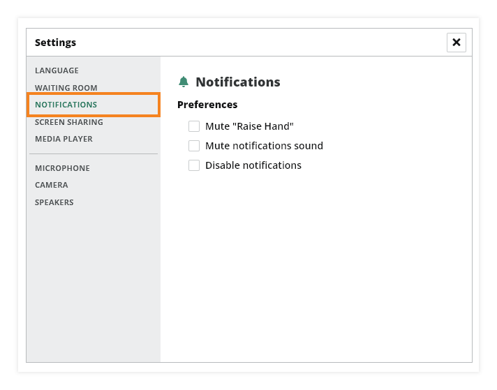 Sound Controls in the virtual classroom: Notifications Settings