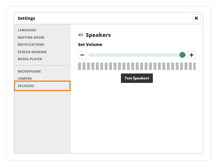 Sound Controls in the virtual classroom: Speakers Settings