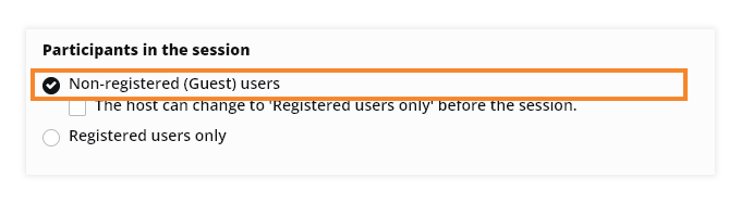 Virtual classroom settings - registered and non-registered users: Non-registered (Guests) users