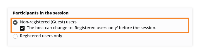 Virtual classroom settings - registered and non-registered users: The host can change to Registered users only before the session.