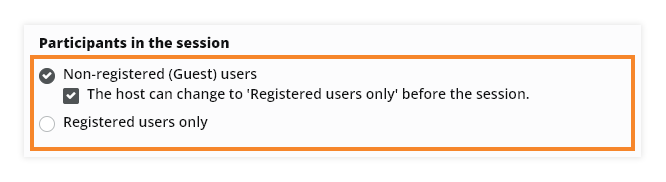 Virtual classroom settings - registered and non-registered users: Select the type of Participants in your sessions