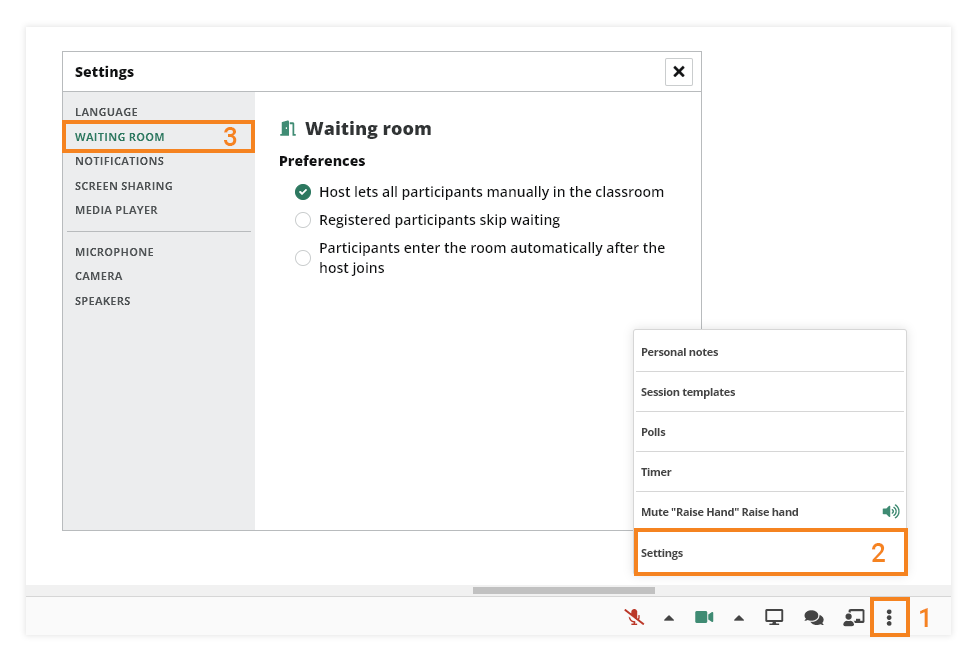 Virtual Classroom Waiting Room: Live session settings for the Waiting room 