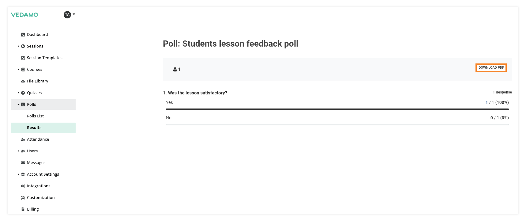 Polls in the Virtual Classroom and the LMS: Download as PDF option