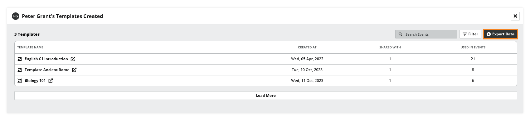 LMS User Reports: Export the reports (to a CSV file) button