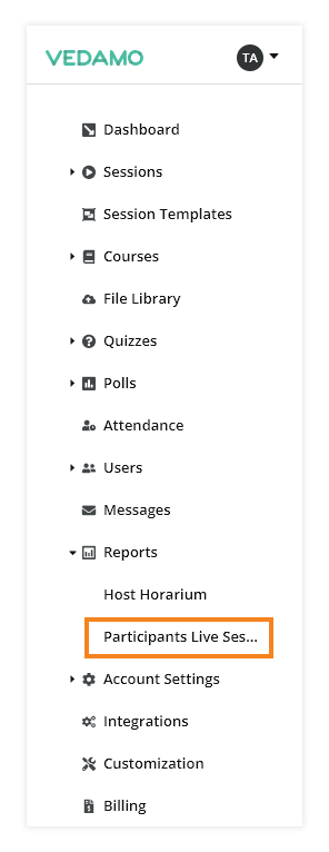 LMS User Reports: Location of the participant attendance report